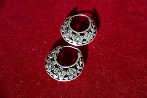 Engraved hoop earrings   oxidised silver