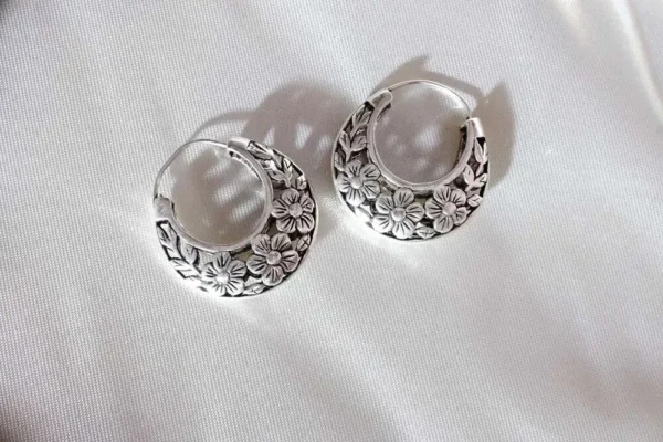 Engraved hoop earrings   oxidised silver - Image 2